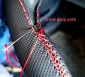 DİKİŞLİ DİREKSİYON KILIFI SİYAH DERİ KIRMIZI DERİ SİYAH DİKİŞLİ SCANİA (FOTODAKİ) TIR KAMYON İÇİN thumbnail 2