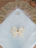 Yenidoğan Piramitland Taşlı Gold Güpür İşleme Bebek Battaniyesi Kundak Ekru - 2