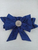 Yenidoğan Saray Kadife Taç Nakışlı İnci Fiyonklu Çift Dantel Duvak Trilüks Kundak Bebek Battaniyesi Lacivert - 7