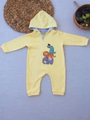 6-9 9-12 Ay Ef Çizgi Boy Fermuarlı Hayvanlar Alemi Nakışlı Kapşonlu Kız Erkek Bebek Tulumu Sarı - 1