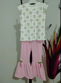 1-2-3-4 Yaş Kiraz Baskılı Tişört İspanyol Paçalı Likralı 2li Kız Çocuk Takımı Pembe thumbnail 4