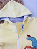 6-9 9-12 Ay Ef Çizgi Boy Fermuarlı Hayvanlar Alemi Nakışlı Kapşonlu Kız Erkek Bebek Tulumu Sarı - 2