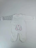 0-3 3-6 Ay Minik Tavşan Nakışlı Boydan Çıtçıt Kapamalı Kız Erkek Bebek Tulumu Ekru - 4