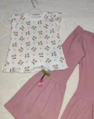 1-2-3-4 Yaş Kiraz Baskılı Tişört İspanyol Paçalı Likralı 2li Kız Çocuk Takımı Gül Kurusu thumbnail 2