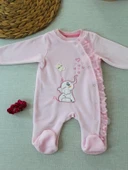 3-6 6-9 9-12 Ay Romantik Fil Nakışlı Pembe Süslü Kız Bebek Tulumu Pembe - 2