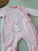 3-6 6-9 9-12 Ay Romantik Fil Nakışlı Pembe Süslü Kız Bebek Tulumu Pembe - 3