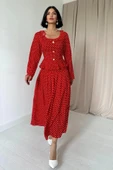 Kırmızı Puantiye Desenli Volanlı Elbise - 1