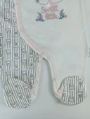 0-3 3-6 Ay Minik Tavşan Nakışlı Boydan Çıtçıt Kapamalı Kız Erkek Bebek Tulumu Ekru - 5