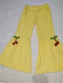 1-2-3-4 Yaş Kiraz Baskılı Tişört İspanyol Paçalı Likralı 2li Kız Çocuk Takımı Sarı thumbnail 3