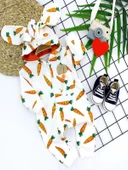 3-6-9-12 Ay Kulaklı Kapşonlu Havuç Baskılı Uzun Kollu Kız Erkek Bebek Tulumu Ekru - 1