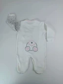 0-3 3-6 Ay Minik Tavşan Nakışlı Boydan Çıtçıt Kapamalı Kız Erkek Bebek Tulumu Ekru - 3