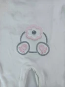 0-3 3-6 Ay Minik Tavşan Nakışlı Boydan Çıtçıt Kapamalı Kız Erkek Bebek Tulumu Ekru - 8