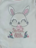 0-3 3-6 Ay Minik Tavşan Nakışlı Boydan Çıtçıt Kapamalı Kız Erkek Bebek Tulumu Ekru - 7