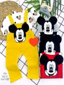 3-6-9-12 Ay Mickey Figürlü Uzun Kollu Baskılı Sweatli 2li Kız Erkek Bebek Salopet Takımı Siyah - 1