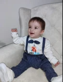 9-12-18 Ay Papyonlu Sweat Kot Pantolon 2li Erkek Bebek Salopet Takımı Lacivert - 6