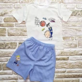 1-2-3 Yaş Topçu Erkek Çocuk Baskılı Şortlu Kısa Kollu Tişört 2li Erkek Bebek Takımı Beyaz - 1