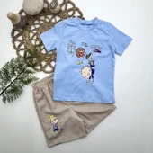 1-2-3 Yaş Topçu Erkek Çocuk Baskılı Şortlu Kısa Kollu Tişört 2li Erkek Bebek Takımı Mavi - 1