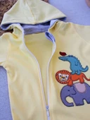 6-9 9-12 Ay Ef Çizgi Boy Fermuarlı Hayvanlar Alemi Nakışlı Kapşonlu Kız Erkek Bebek Tulumu Sarı - 4