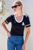 4320 Polo Yaka Basic Triko Bluz - Siyah - 1