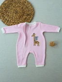 6-9 12-18 18-24 24-36 Ay Animal Nakışlı Bal Peteği Kumaş Es Fermuarlı Kız Bebek Tulumu Pembe - 2