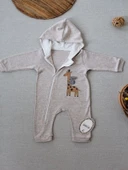 6-9 9-12 Ay Ef Çizgi Boy Fermuarlı Zürafa Nakışlı Kapşonlu Kız Erkek Bebek Tulumu Kahvemelanj - 2