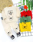 9-12-18-24 Ay Pohh Desenli Uzun Kollu Sweat 2li Kız Erkek Bebek Takımı Sarı - 1