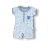 6-9 9-12 12-18 Ay Galaksi Baskılı Çıtçıtlı Kısa Kollu Erkek Bebek Tulumu Gri - 1