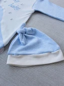 0-3 3-6 Ay Lucky Baby Nakışlı Es Çizgi Boy Şapkalı Erkek Bebek Tulumu Mavi thumbnail 4