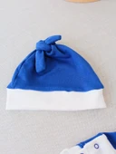 0-3 3-6 Ay Lucky Baby Nakışlı Es Çizgi Boy Şapkalı Erkek Bebek Tulumu Lacivert thumbnail 4