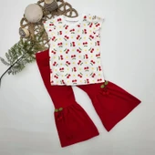 1-2-3-4 Yaş Kiraz Baskılı Tişört İspanyol Paçalı Likralı 2li Kız Çocuk Takımı Kırmızı thumbnail 5