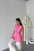 KETEN YELEK BELDEN OTURTMALI  SIRALI DÜĞME DETAYLI - Pembe - 3