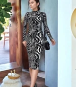 Kadın Zebra Desen Süet Kumaş Fırsat ürün Midi Boy Elbise - 1