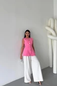 KETEN YELEK BELDEN OTURTMALI  SIRALI DÜĞME DETAYLI - Pembe - 1