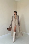 Taba Kapüşonlu Uzun Trençkot - 1