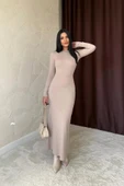Bej Vücudu Saran Uzun Elbise - 3