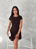 Kısa Kollu Mini Elbise - Kahverengi - 1