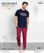 Senfoni Erkek Modal Bisiklet Yaka Kısa Kol Pijama Takımı 10354 -  1 Adet  XL Lacivert - 2