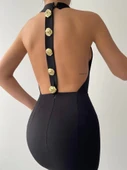 Katalina Gül Düğmeli Elbise - 7