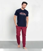 Senfoni Erkek Modal Bisiklet Yaka Kısa Kol Pijama Takımı 10354 -  1 Adet  L Lacivert - 1