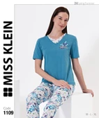 Miss Klein Kadın V Yaka Pamuklu Likralı Kısa Kol Pijama Takımı 1109 - 1 Adet  M Mavi - 2