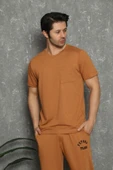 İbiza Senfoni Erkek Bisiklet Yaka Kısa Kol Kahverengi Pijama Takımı 5849 -  1 Adet  XL Kahverengi thumbnail 2