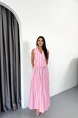 KETEN ÇİZGİLİ YELEK - UZUN ETEK TAKIM - Pembe - 2