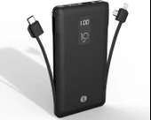 S-link IP-T100C 10000mAh Lightning+Micro+Type C Kablolu Powerbank Siyah LCD'li Taşınabilir Pil Şarj Cihazı thumbnail 1