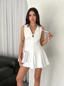Göğüs Bağlamalı Kolsuz Mini Boy Elbise - Beyaz - 4