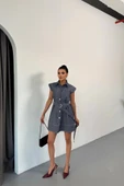 GÖMLEK ELBİSE KOLSUZ TENCEL KUMAŞ - Mavi - 4