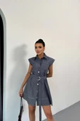 GÖMLEK ELBİSE KOLSUZ TENCEL KUMAŞ - Mavi - 1