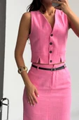 YELEK-ÖNDEN YIRTMAÇLI ETEK TK ŞANTUK KETEN - Pembe - 3