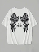 Baskılı Oversize Bisiklet Yaka T-shirt - Beyaz - 3