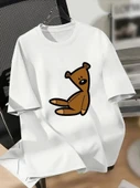Baskılı Oversize Bisiklet Yaka T-shirt - Beyaz - 1