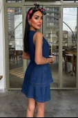 Kolsuz Yelekli Mini Etekli Denim Takım 10164 - 3
